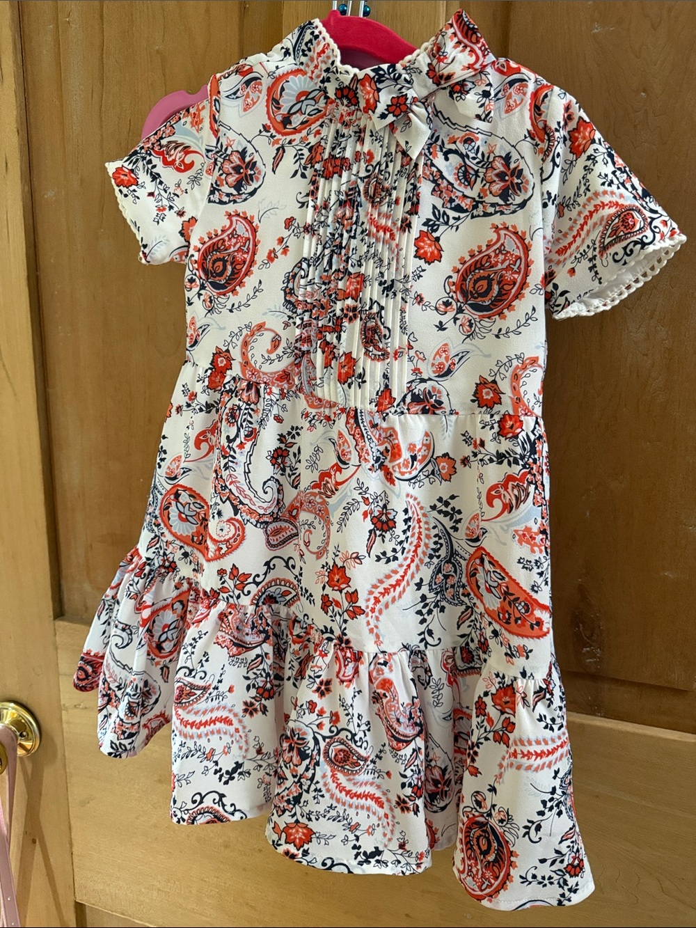 Janie and Jack Girls' White Paisley Print Dress with Red Accents